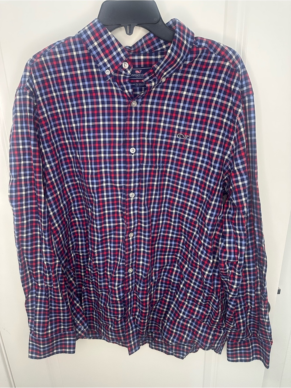 Vineyard Vines Men's Plaid Button-Down Classic Fit Whale Shirt Red/Navy Size XL
